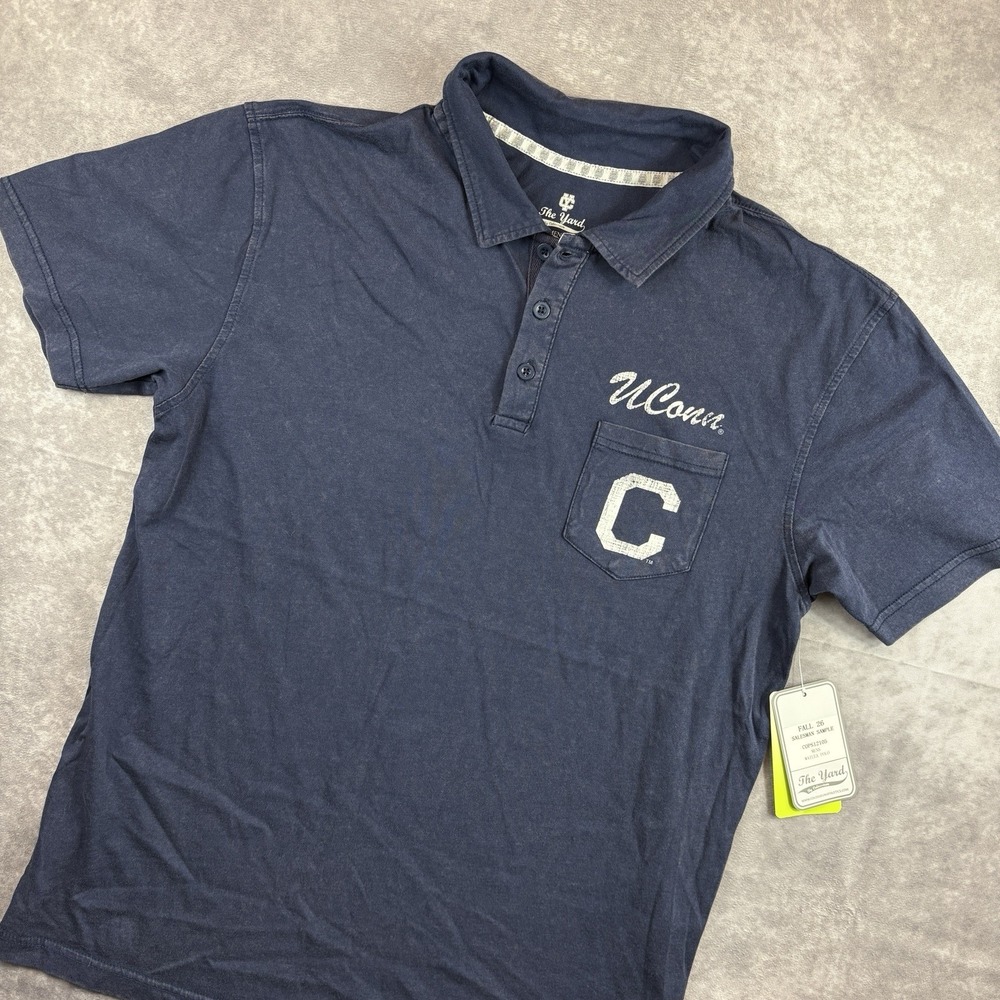 UConn Huskies Polo Shirt Mens L Blue Preppy Chest Pocket Rare Sample NEW